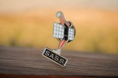 Pin's vintage S.A.S.S. volley-ball émaillé joueur filet accessoire sport rétro