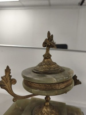 Pendule ancienne Alfred Genève La Crau en onyx vert vintage à restaurer horloge