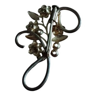Broche rétro fleurs métal doré pierres bleues vintage élégante signée
