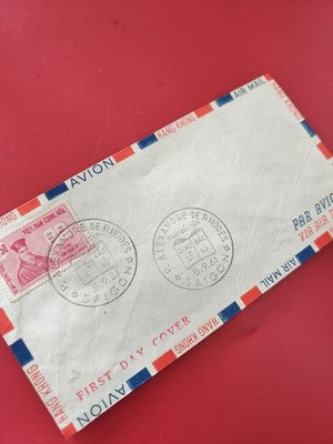 Ancienne enveloppe 1er jour 1961 timbres oblitérés Vietnam Saigon philatélie