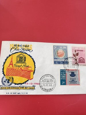 Vintage FDC Vietnam 1966 UNESCO 20e Anniversaire, timbres premier jour