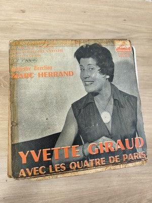 Vinyle 45T ancien Yvette Giraud Les Quatre de Paris pochette d’origine usagée
