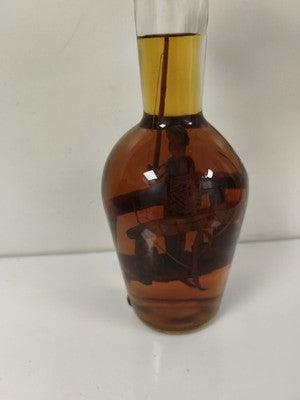 Ancienne bouteille Old Smuggler verre ambré personnage bois interne