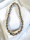Collier vintage perles dorées et billes marbrées rétro ancien élégant