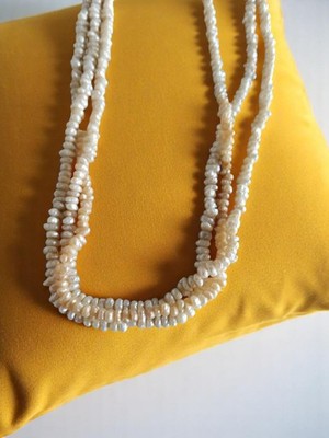 Collier vintage perles de culture authentiques, multi-rangs, blanc crème