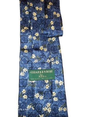 Cravate homme Charleston Italy soie bleue motifs fleurs élégante accessoire