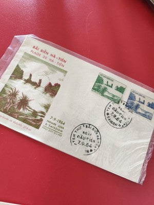 Ancienne enveloppe FDC Vietnam 1964 Plage de Ha-Tien timbres collection