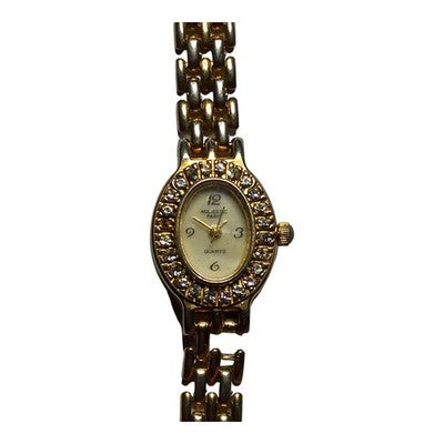 Montre femme Majestic Paris dorée cadran ovale strass fantaisie
