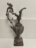 Aiguière ancienne métal argenté style Napoléon III XIXe, piédouche marbre