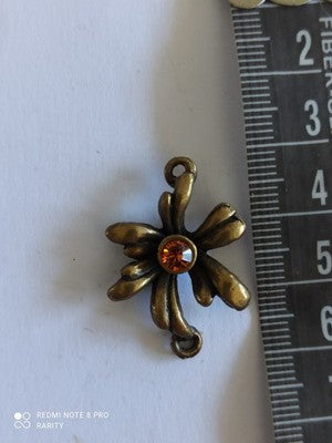 Pendentif vintage fleur bronze Remy Dis Paris strass orange années 80-90
