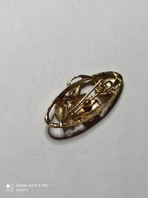 Broche vintage dorée motif fleur rose émaillée années 70 80 rétro