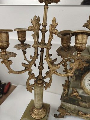 Pendule ancienne Alfred Genève La Crau en onyx vert vintage à restaurer horloge