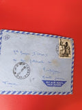 Ancienne lettre vintage timbres oblitérés, enveloppe bleue par avion collection