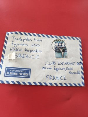 Ancienne enveloppe oblitérée Grèce-France, timbre airmail, philatélie collection