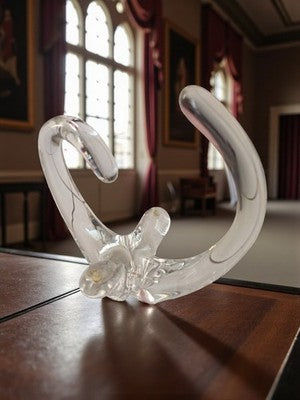 Sculpture abstraite cristal français vintage, objet d’art signé ancien