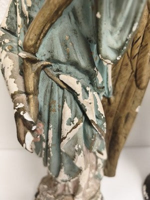 Statues anges XIXe Napoléon III plâtre polychrome à restaurer déco église