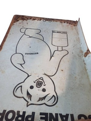 Plaque émaillée ancienne Butagaz ours métal rétro pub butane propane vintage