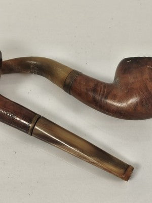 Lot de 2 pipes anciennes Ancienne, bois veiné, tuyaux miel, patine
