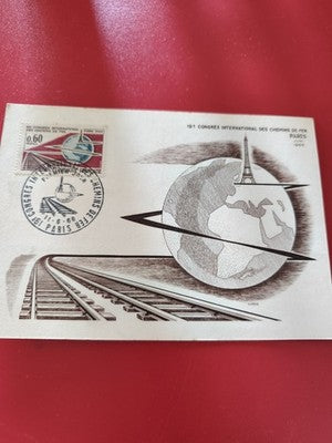 Carte timbre Paris Congrès international chemins de fer 1965 illustration globe
