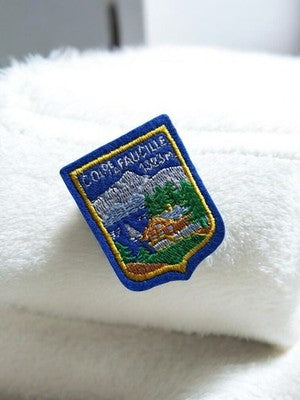 Écusson brodé Col de la Faucille ancien, badge textile vintage montagne rétro