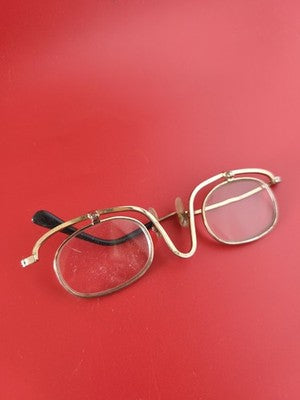 Lunettes vintage années 1920 ancienne, monture dorée, une branche manquante