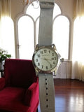 Montre vintage homme Performer cadran blanc rétro, bracelet textile clair