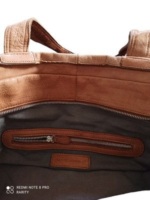 Sac porté épaule homme David Jones cuir marron, grand format élégant