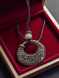 Collier pendentif Lisa Paris ancien, gros bijou vintage rétro, motif ethnique