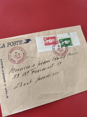 Ancienne enveloppe timbrée oblitérée Marseille 1991 philatélie collection