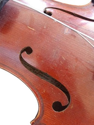 Violon ancien français début XXe, lutherie Lorraine, étui bleu, archet abîmé