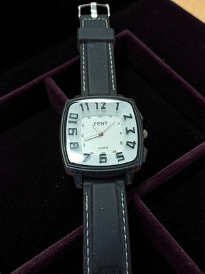 Montre homme FENT rétro vintage, cadran carré, quartz, bracelet noir