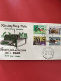 Ancien FDC Vietnam 1968 timbres ruraux, premier jour, enveloppe illustrée