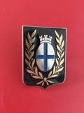Broche ancienne blason Marseille vintage écu noir croix bleue laurier doré