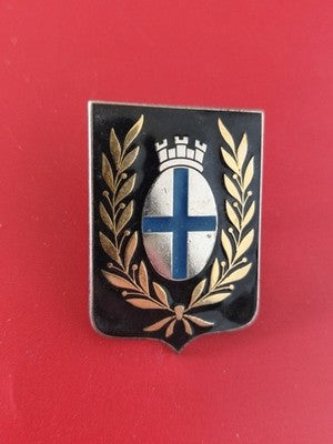 Broche ancienne blason Marseille vintage écu noir croix bleue laurier doré