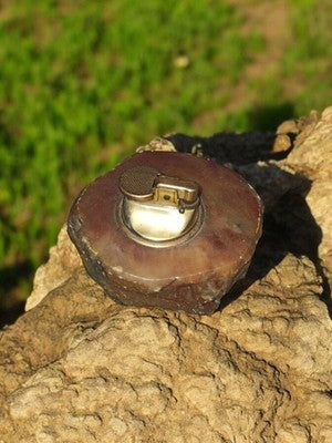Briquet de table vintage en onyx, forme brute, accessoire déco rétro