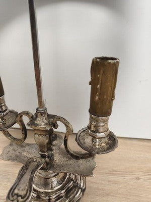 Lampe Napoléon III 1850 tôle peinte, deux lumières, chérubin