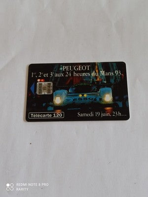 Carte téléphonique Peugeot 24h du Mans 93, vintage, Télécarte 120, course auto