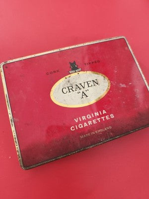 Ancienne boîte métal publicitaire Craven A rouge vintage cigare/cigarettes déco
