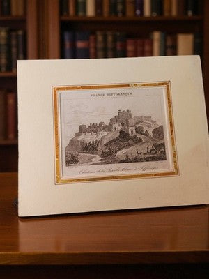 Gravure ancienne Château Barbe-Bleue vintage France pittoresque déco mural