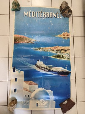 Affiche ancienne vintage CMA CGM grande format à restaurer décor maritime rétro