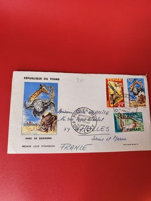 Lettre ancienne Tchad 1965 timbres oblitérés animaux Parc Zakouma FDC vintage
