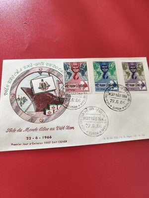 Enveloppe FDC Vietnam 1966 ancienne, timbres Aide du Monde, premier jour
