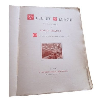 Livre ancien illustré Ville et Village Louis Énault, couverture couleur XIXe