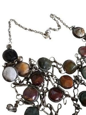 Plastron bohème pierres précieuses naturelles multicolores collier pendentif Boh