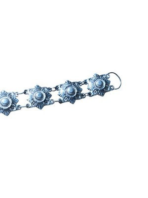 Bracelet vintage femme métal argenté motif floral, bijou rétro ancien