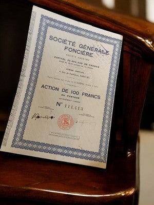 Action Société Générale Foncière 100 Francs années 20 vintage authentique