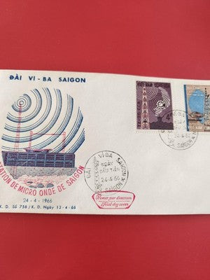 Ancienne enveloppe FDC Vietnam 1966, timbres micro-ondes Saigon, oblitérée