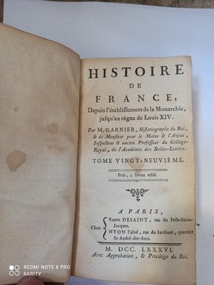 Livre ancien reliure cuir L'Histoire de France Tome 29 édition 1786 rare
