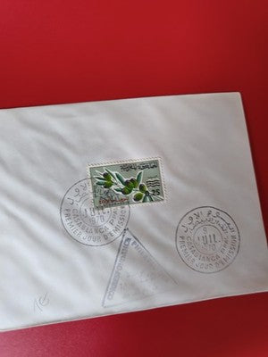 Ancienne lettre premier jour Maroc 1970 timbre oblitéré olives philatélie vintag
