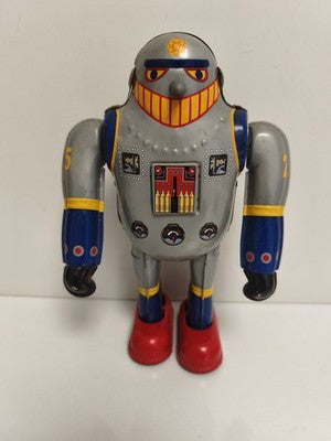 Robot mécanique tin toy MS 417 gris déco rétro, jouet tôle, Super Robot